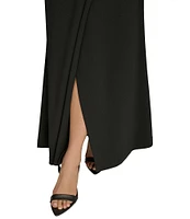 Donna Karan Collared V-Neck Long Sleeve Fit and Flare Gown