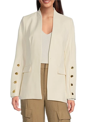 Donna Karan Collarless 4-Button Sleeve Blazer