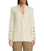 Donna Karan Collarless 4-Button Sleeve Blazer