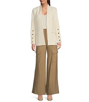 Donna Karan Collarless 4-Button Sleeve Blazer