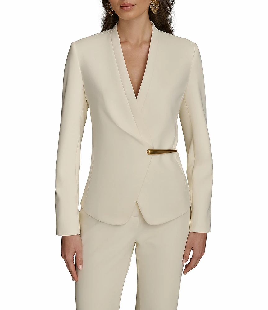 Donna Karan Collarless Gold Bar Hardware Snap Front Jacket