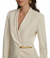 Donna Karan Collarless Gold Bar Hardware Snap Front Jacket