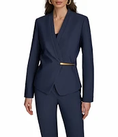 Donna Karan Collarless Gold Bar Hardware Snap Front Jacket