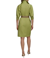 Donna Karan Cotton Sateen Belted Shirt Dress