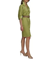 Donna Karan Cotton Sateen Belted Shirt Dress