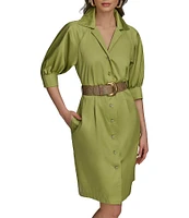 Donna Karan Cotton Sateen Belted Shirt Dress
