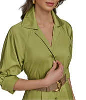 Donna Karan Cotton Sateen Belted Shirt Dress