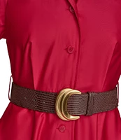 Donna Karan Cotton Sateen Collared Neck Short Sleeve Belted Midi Shirt Dress