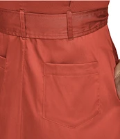 Donna Karan Cotton Sateen Collared Neck Short Sleeve Tie Sash Belt Midi Shirt Dress