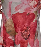 Donna Karan Cowl Neck Floral Print Satin Sheath Dress