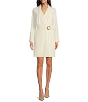 Donna Karan Crepe Collared V-Neck Long Sleeve Wrap Dress
