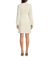 Donna Karan Crepe Collared V-Neck Long Sleeve Wrap Dress