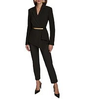 Donna Karan Crepe Notch Lapel Belted Gold Hardware Ruffle Hem Jacket