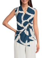 Donna Karan Crepe Sleeveless Hardware Faux Wrap Top