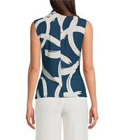 Donna Karan Crepe Sleeveless Hardware Faux Wrap Top