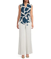 Donna Karan Crepe Sleeveless Hardware Faux Wrap Top