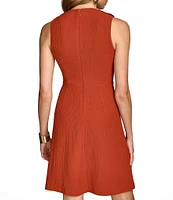 Donna Karan Crew Neck Sleeveless Button Detail A-Line Dress