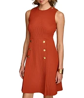 Donna Karan Crew Neck Sleeveless Button Detail A-Line Dress