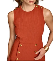 Donna Karan Crew Neck Sleeveless Button Detail A-Line Dress