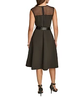 Donna Karan Crew Neck Sleeveless Fit And Flare Belted Dress