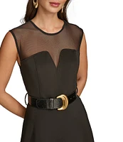 Donna Karan Crew Neck Sleeveless Fit And Flare Belted Dress