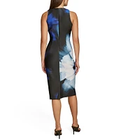 Donna Karan Crew Neck Sleeveless Floral Scuba Sheath Dress