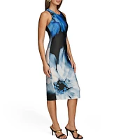 Donna Karan Crew Neck Sleeveless Floral Scuba Sheath Dress