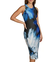 Donna Karan Crew Neck Sleeveless Floral Scuba Sheath Dress