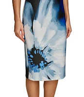 Donna Karan Crew Neck Sleeveless Floral Scuba Sheath Dress