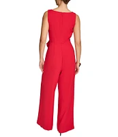 Donna Karan Crew Neck Sleeveless Bow Detail Tie Waist Wide Leg Jumpsuit