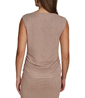 Donna Karan Crinkle Gold Hardware Asymmetrical Shoulder Sleeveless Top