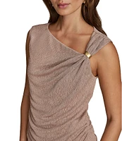 Donna Karan Crinkle Gold Hardware Asymmetrical Shoulder Sleeveless Top