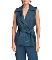 Donna Karan Crinkled Textured Sleeveless Belted Vest