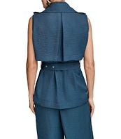 Donna Karan Crinkled Textured Sleeveless Belted Vest