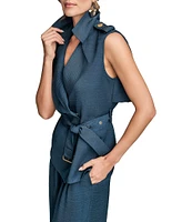 Donna Karan Crinkled Textured Sleeveless Belted Vest