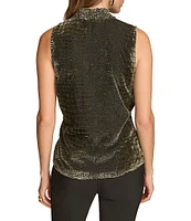 Donna Karan Crocodile Burnout Sleeveless Faux Wrap Top