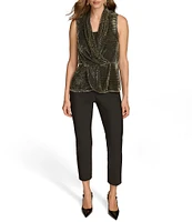 Donna Karan Crocodile Burnout Sleeveless Faux Wrap Top