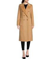 Donna Karan Double Breasted Peak Lapel Long Wool Coat