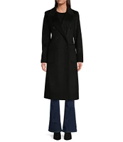 Donna Karan Double Breasted Peak Lapel Long Wool Coat