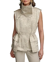 Donna Karan Double Lapel Collar, Sleeveless Metallic Stretch Vest