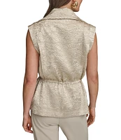Donna Karan Double Lapel Collar, Sleeveless Metallic Stretch Vest