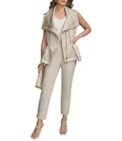 Donna Karan Double Lapel Collar, Sleeveless Metallic Stretch Vest