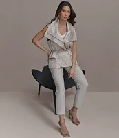 Donna Karan Double Lapel Collar, Sleeveless Metallic Stretch Vest