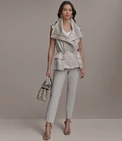 Donna Karan Double Lapel Collar, Sleeveless Metallic Stretch Vest