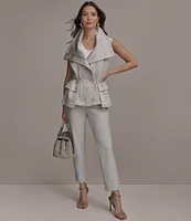 Donna Karan Double Lapel Collar, Sleeveless Metallic Stretch Vest