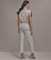 Donna Karan Double Lapel Collar, Sleeveless Metallic Stretch Vest