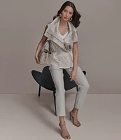 Donna Karan Double Lapel Collar, Sleeveless Metallic Stretch Vest