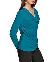 Donna Karan Draped Cowl Neck Long Sleeve Knit Top