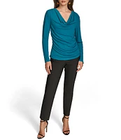 Donna Karan Draped Cowl Neck Long Sleeve Knit Top