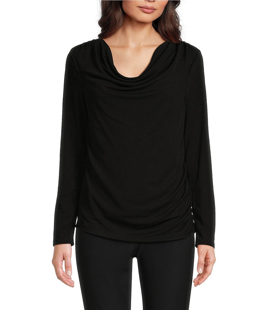 Donna Karan Draped Cowl Neck Long Sleeve Knit Top